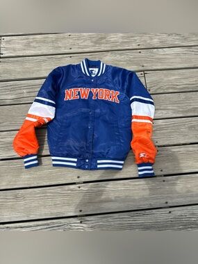 Women's New York Knicks Starter Blue/Orange Victory Satin Full-Snap Jacket XS